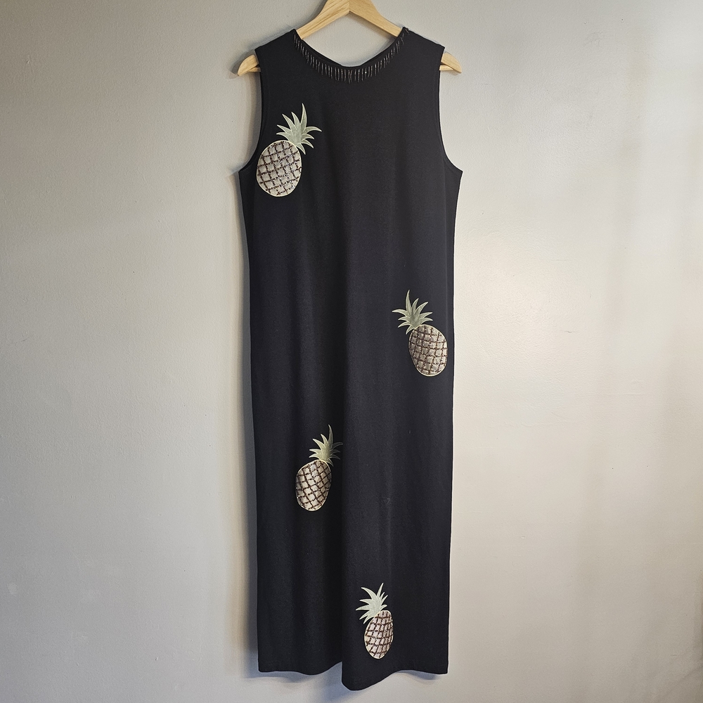 Elegant Black Maxi Dress with Pineapple Accents
